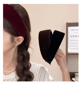 Velvet headband for women wide hair hoop chic elegant vintage hair accessories brown black red