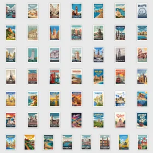 European travel stickers vintage city landmark waterproof decals 50pcs for water bottle laptop