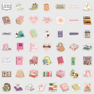 Set 50 adesivi impermeabili tema lettura kawaii per borraccia laptop amanti dei libri