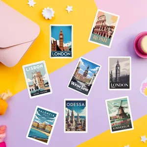 European travel theme artistic city stickers, waterproof decorative decals for journal.