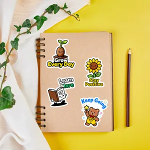 Waterproof cute cartoon positive quote stickers for daily journaling notebook decor details.