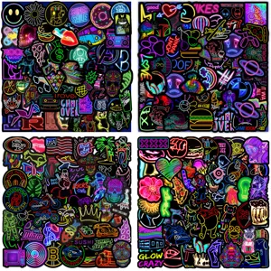 Neon graffiti sticker detail, waterdichte vinyl stickers voor skateboard en auto decor.