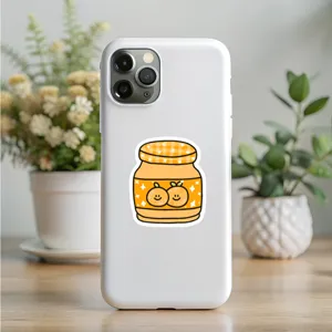 Autocollant de pot d'orange mignon sur coque de téléphone blanche, étanche et décoratif.