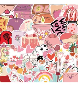 Waterdichte Valentijnsdag stickers roze tekenfilm koffer laptop decoratie 50st