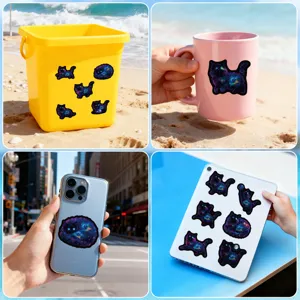 50 Pcs Pegatinas Gato Cielo Estrellado Impermeable Galaxia Gatito Calcomanías para Taza Diario Botella