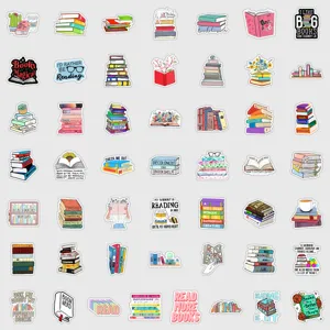Vue détaillée de 50 autocollants de lecture de livres, autocollants en vinyle imperméables.