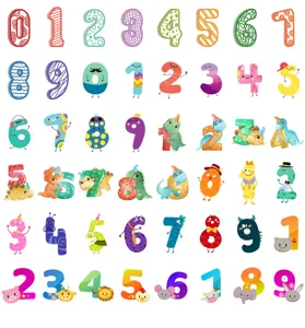 Gros plan d'autocollants de chiffres de dessins animés colorés avec de superbes designs mignons.