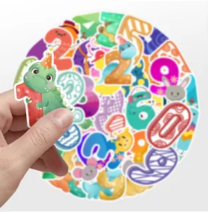 Lot d'autocollants imperméables de chiffres animés, designs d'animaux et chiffres mignons.