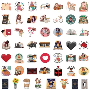 Pack de 50 autocollants esthétiques de lecture de livres imperméables mignons de papeterie