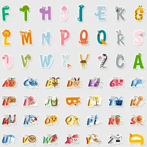 Lot d'autocollants alphabet dessin animé imperméables pour cahiers et décoration murale.