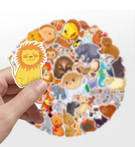 Détail de stickers mignons d'animaux de zoo, autocollants vinyle graffiti pour gourde ordi.