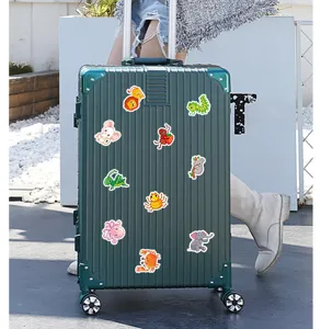Détail d'autocollants de zoo d'animaux mignons, stickers étanches colorés pour valise et ordinateur.