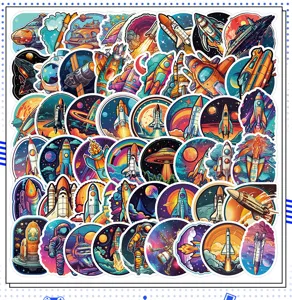 Space rocket stickers pack, waterproof vinyl decals for water bottles, laptop, and phone.