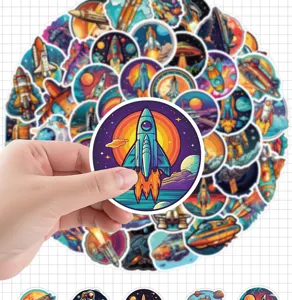 50pcs waterproof space rocket stickers, cute cartoon vinyl decals for phone, water bottle, laptop