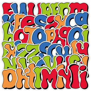 Ensemble d'autocollants graffiti colorés avec lettres et chiffres pour ordinateur portable.
