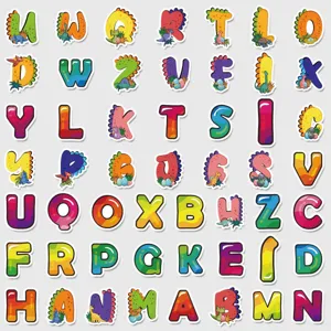 Vue detaillee des autocollants chiffres lettres dinosaures avec de beaux motifs mignons.