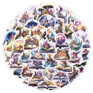 50 Pcs Autocollants Fantaisie Lecture de Livres Stickers Impermeables pour Ordinateur Art