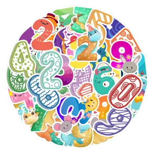50 pcs autocollants étanches mignons de chiffres de dessin animé pour déco journal.