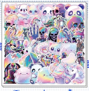 Detailansicht von 50stk süßen Cartoon-Hologramm-Aufklebern, wasserfester bunter Pack.