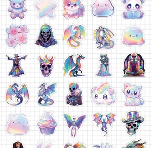 50 Stk süße Cartoon holografische Aufkleber wasserdichte Vinyl Sticker für DIY Skateboard.