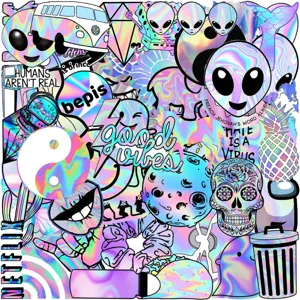 Holografisches Sticker Set mit verschiedenen niedlichen Designs fuer Laptop und Handy
