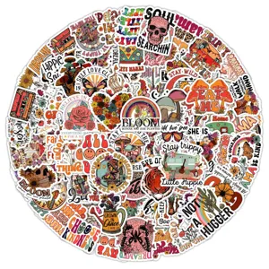 100pcs rétro hippie autocollants esthétiques étanches en vinyle pour ordinateur portable