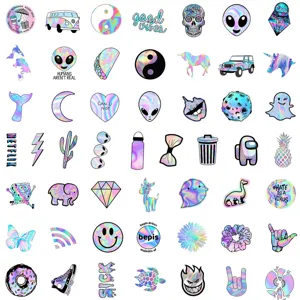 50 Stk süße Cartoon holografische Aufkleber wasserdichte Vinyl Sticker für Auto Skateboard.