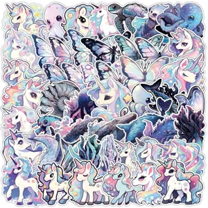 Holo süße Cartoon Einhorn und Ozean Aufkleber Details, perfekt für Tagebuch und Handy Deko.