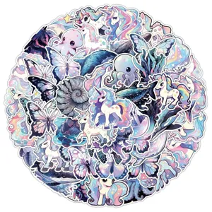 50 Stk süße Cartoon Einhorn Schmetterling wasserdichte Aufkleber für Laptop Skateboard