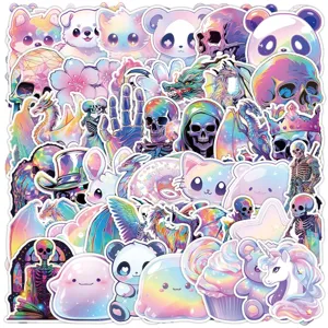 Holografische Wasserdichte Vinyl Aufkleber Süße Cartoon Abziehbilder Set Für Laptop Skateboard Handy Koffer Tagebuch Dekoration