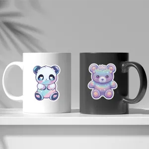 Niedliche Cartoon Panda und Regenbogen Bär Keramik Tassen Set für Kaffee und Milch.