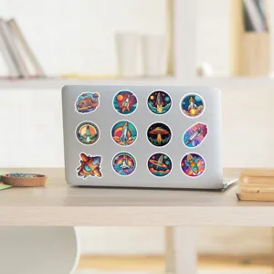 Waterproof space rocket stickers for laptop, phone, and water bottle decoration, 50pcs pack.