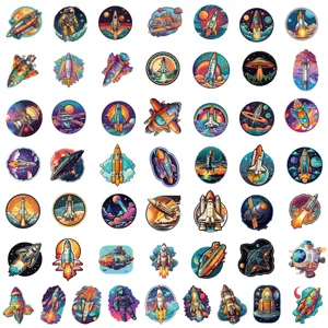 50pcs cute cartoon space rocket stickers waterproof vinyl decal for water bottle laptop phone