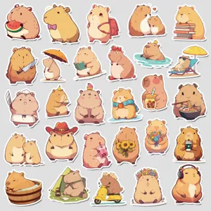 Cute capybara waterproof stickers, cartoon vinyl decals for laptop, water bottle, suitcase DIY.
