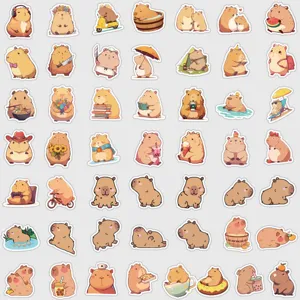 Cute capybara stickers 50pcs waterproof cartoon decal for luggage laptop DIY decor.