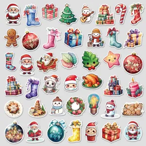 Christmas waterproof stickers set featuring cute santa, gifts, and snowmen for water bottle decor.