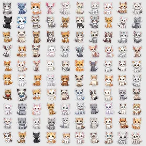 Lot de 100 autocollants chats mignons dessin animé pour gourde ordinateur portable déco DIY