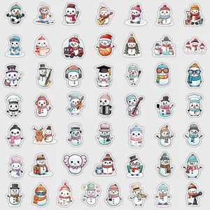 Cute Christmas snowman waterproof stickers for water bottle laptop decoration, assorted designs.