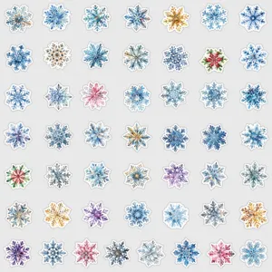 Waterproof Christmas snowflake stickers, watercolor winter decals for water bottles and gifts.