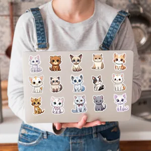Adhesifs mignons de chat pour ordinateur portable bouteille d'eau autocollants animaux 100pcs