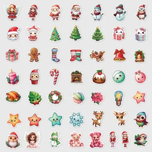 Cute Christmas waterproof stickers set, cartoon holiday decal for water bottle decoration.