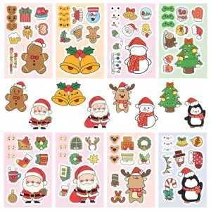 Nordic Christmas Face Changing Puzzle Stickers DIY Cartoon Santa Claus Snowman Waterproof PVC Decals For Kids Party Decor