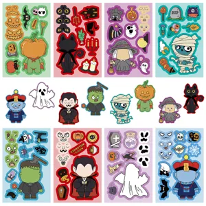8 Sheets Halloween Face Changing Stickers Kids DIY Puzzle Craft Stationery Toy