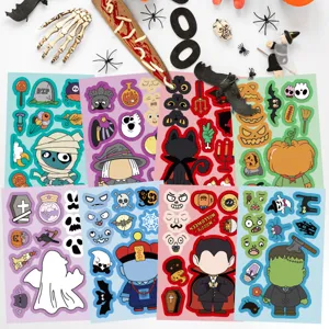 8 Sheets Halloween Face Changing Stickers Kids DIY Puzzle Toy Party Craft Stationery Decor