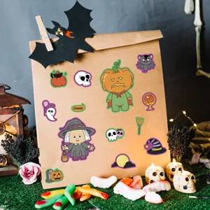 Halloween face changing stickers DIY toy set for kids, cute cartoon pumpkin witch design items.