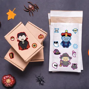 Halloween face changing stickers kids educational DIY toy detail view showing cute cartoon designs.