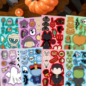 8 sheets Halloween face changing stickers kids DIY puzzle toys party favor decoration fun.