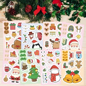 8 sheets Nordic Christmas face-changing puzzle stickers DIY kids holiday craft decoration.