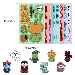 Halloween DIY face change sticker set, 8 sheets of cute cartoon puzzle stickers for kids toys.