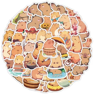 Cute capybara stickers set 50pcs waterproof cartoon decal for laptop suitcase diy craft